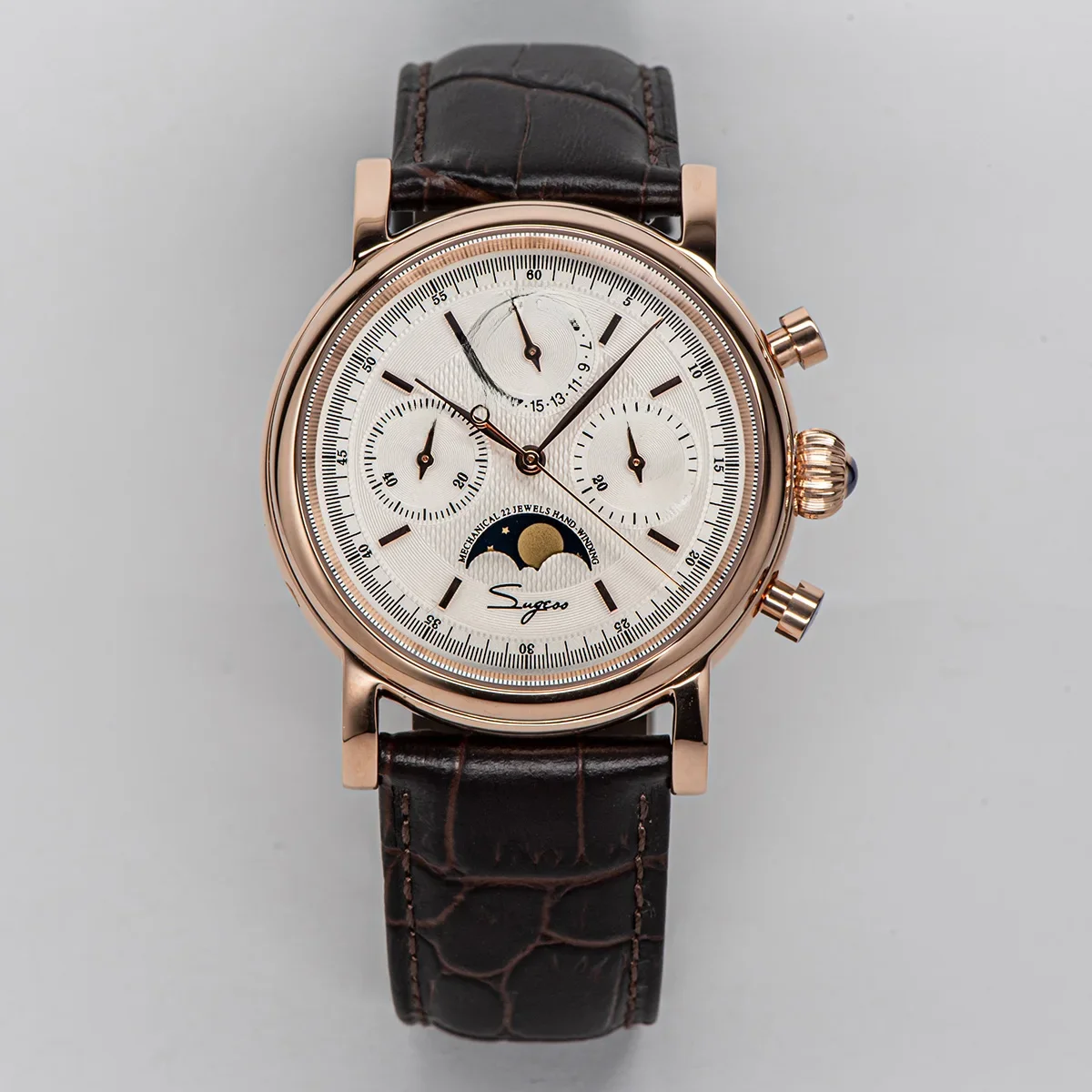 Sugess Pilot Chronograph Mechanical Watches Men Waterproof Original ST1908 Movement Moon Phase Calendar Wristwatch Swanneck 2022