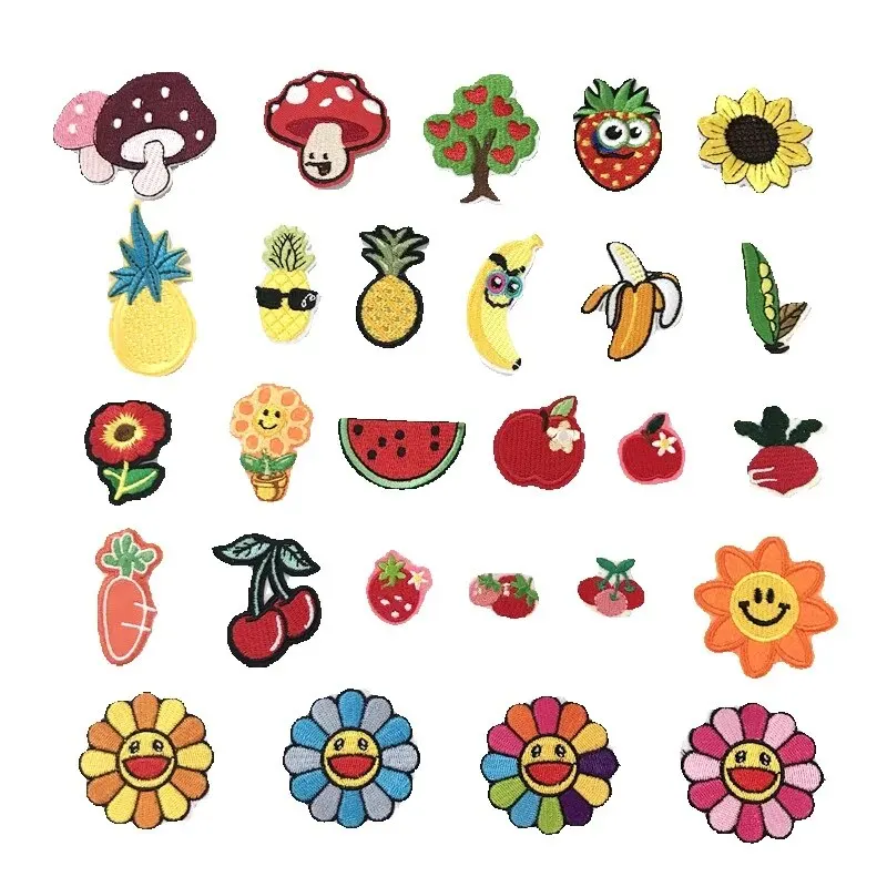 cute lovely fruits flowers vegetables  patches Embroidered Stickers Iron on for Jacket Jeans