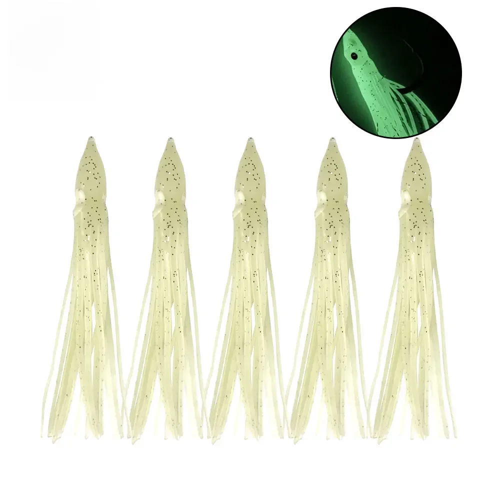 Atsuim 10pcs/20pcs 12cm Octopus Soft Lure Rubber Luminous Glow Squid Hooks Skirts Sailfish