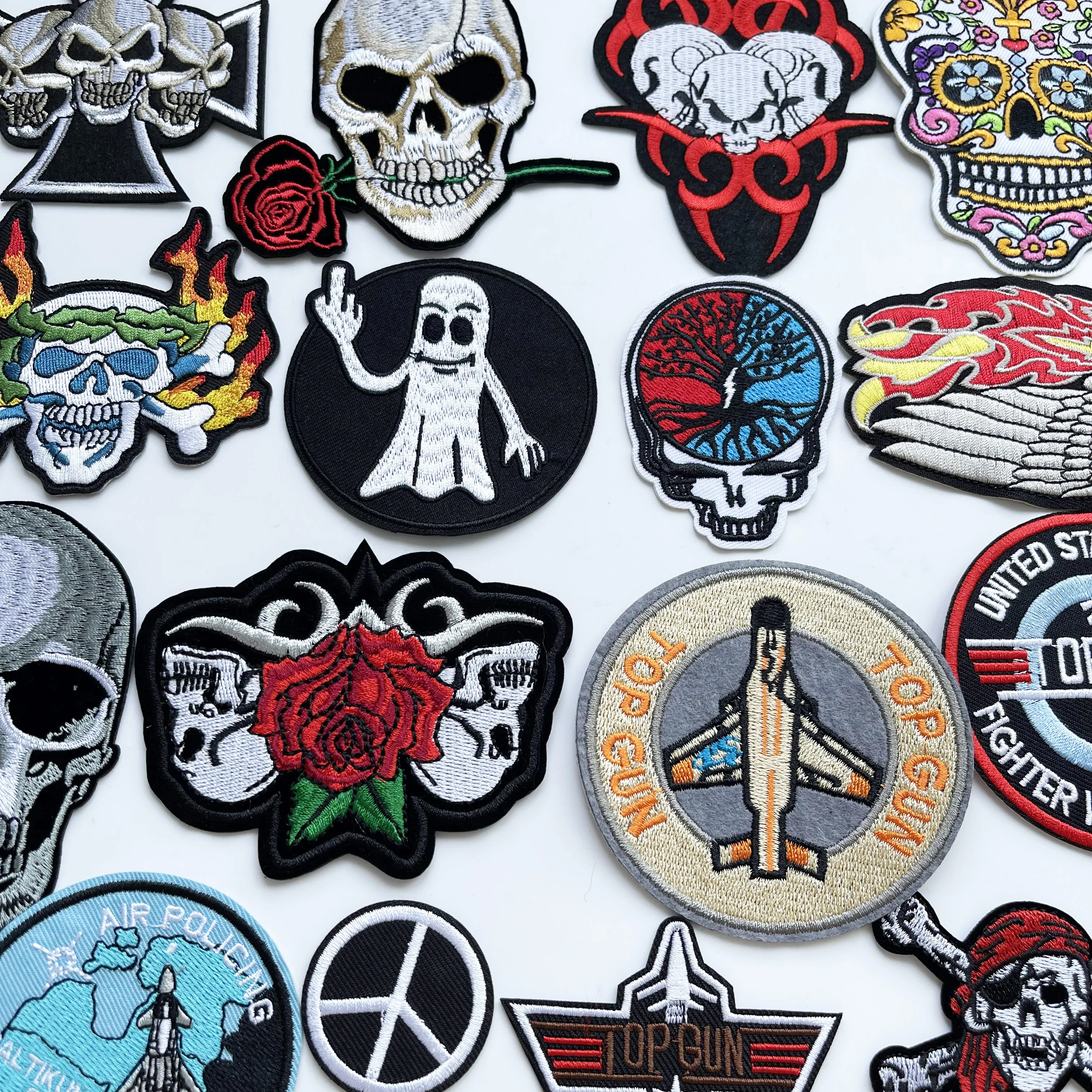 Skull Embroidered Patches For Clothing  Aircraft Skeleton Embroidery Patch Iron On Stickers Applique