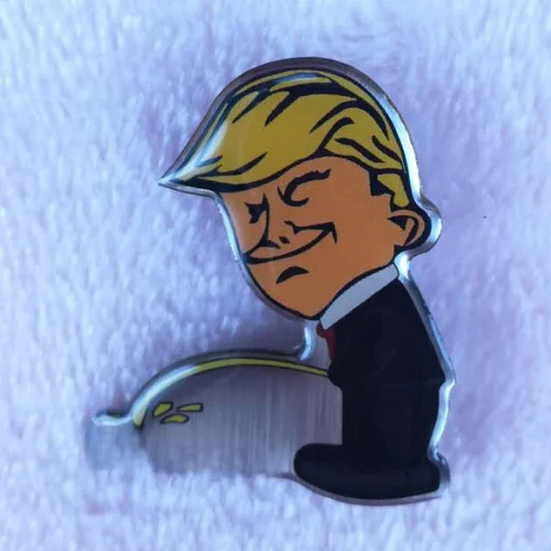 Trump pissing on Liberals pin funny Donald fans decoration