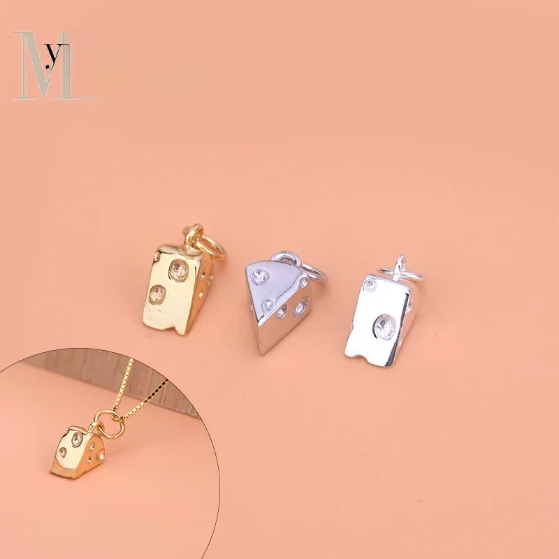 S925 Sterling silver gold plated cake cheese pendant Handmade DIY bracelet necklace Jewelry accessories women