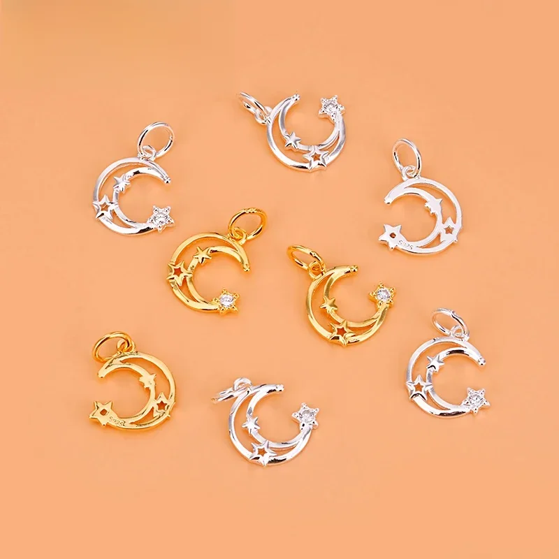 New 925 sterling silver Korean fashion pop accessory Hollow Moon Zircon pendant DIY bracelet necklace jewelry