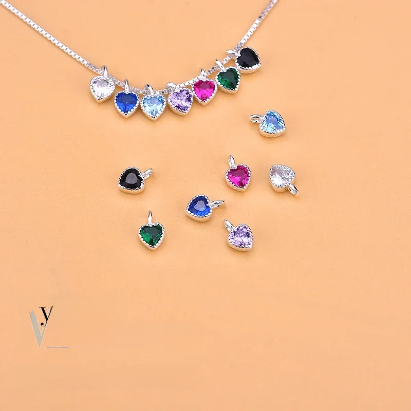 S925 sterling silver color Mini heart-shaped small pendant bracelet necklace jewelry DIY accessories pendant pendant material