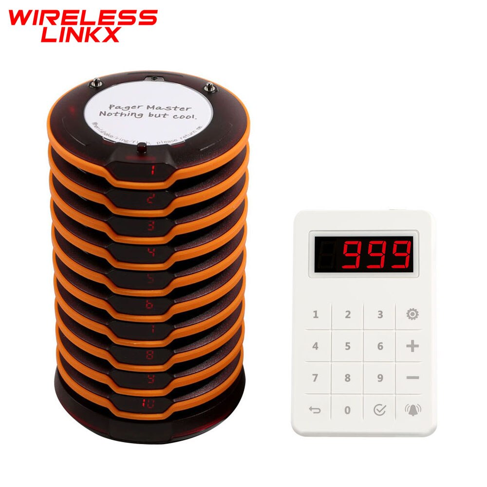 Wirelesslinkx Wireless Restaurant Pager System 10 Beepers Touch Keypad Wireless Calling System for Church Clinic Food TrucK
