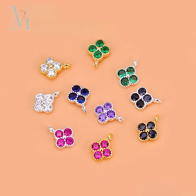 S925 sterling silver four-leaf inlaid zircon pendant handmade DIY jewelry accessories material