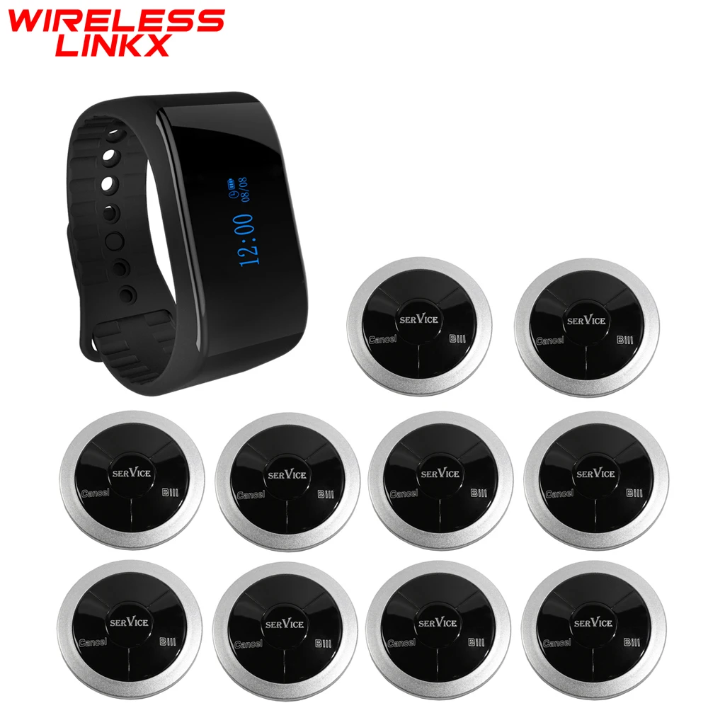Wirelesslinkx Waterproof Wireless Calling Caregiver Hotel Hotel Restaurant Waiter Nurse Wristwatch Paging System with Buzzer