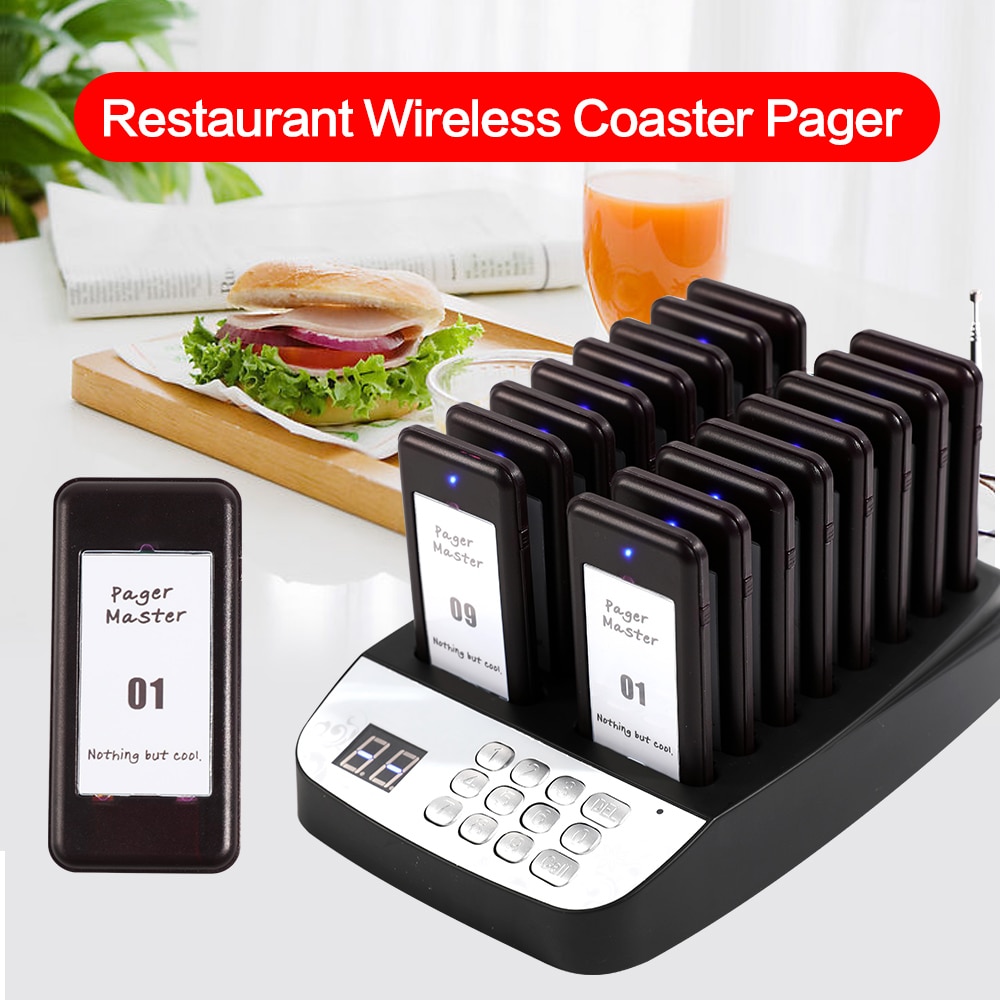 Wirelesslinkx Wireless Restaurant Pager System Queue Paging System 16 Beepers for Coffee Dessert Shop Food Truck Bar