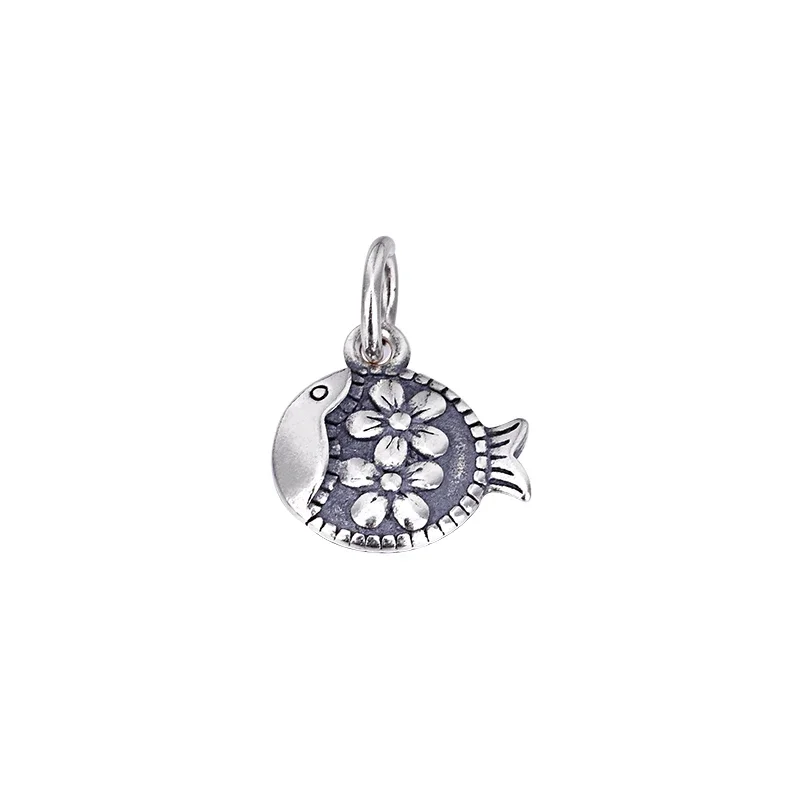 Jewelry DIY accessories S925 pure silver pattern flower small fish pendant national style boudoir Jewelry Necklace