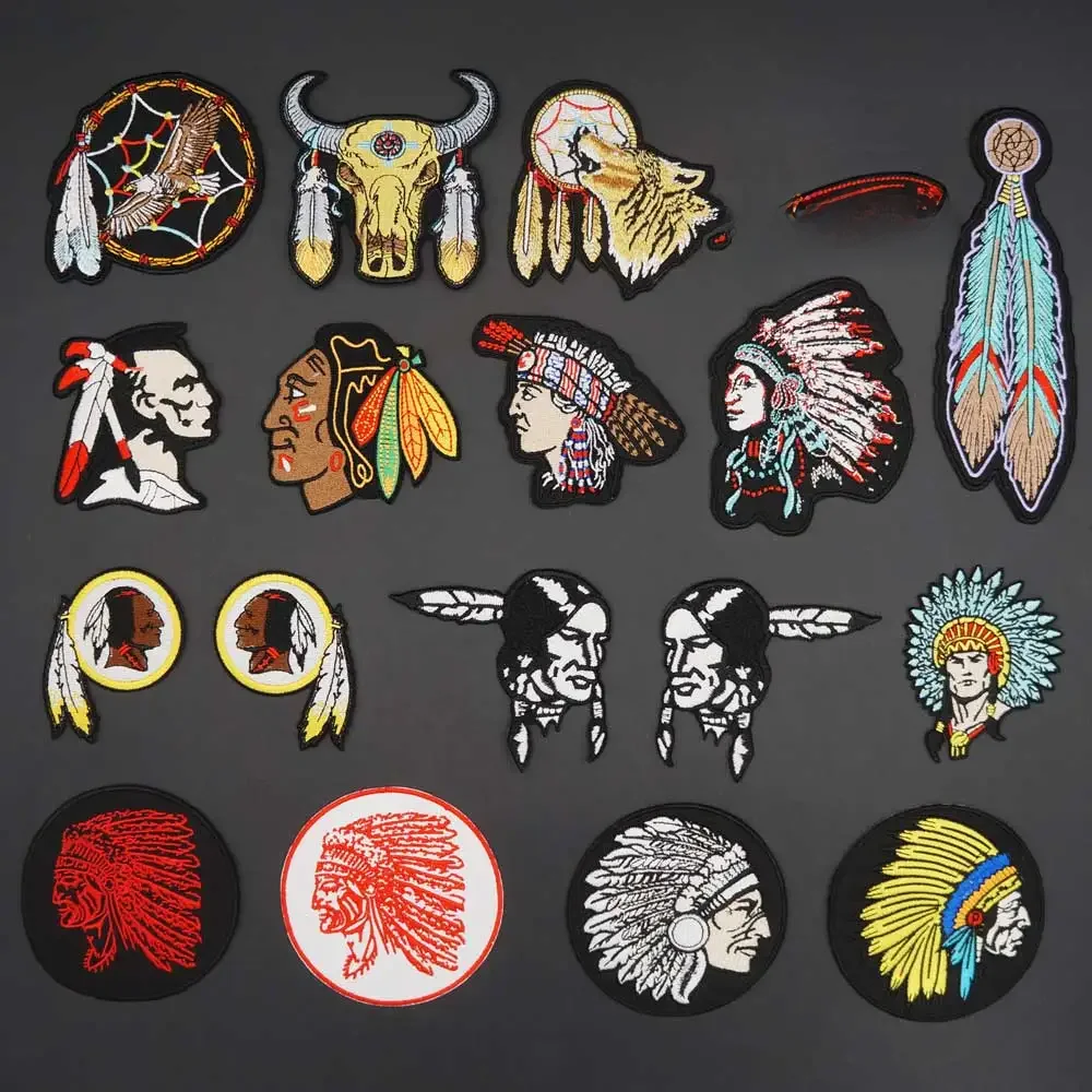 INDIAN Embroidered Iron on Patches Motorcycle Knight Leather Vest Decoration Accessories Appliques