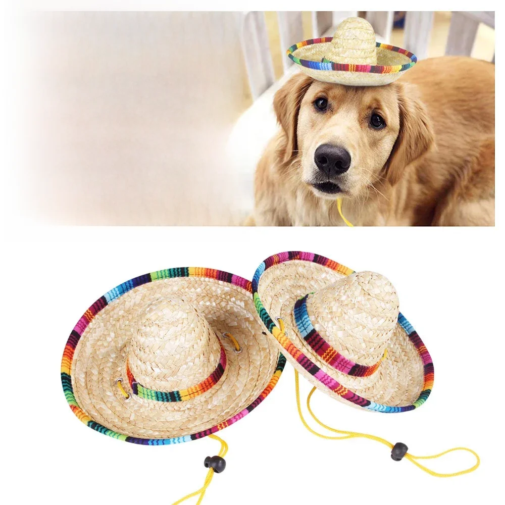 Pet Dogs Straw Hat Mini Sombrero Cat Sun Hat Beach Party Straw Hats Dogs Hawaii Style Hat For Dogs Funny Accessories