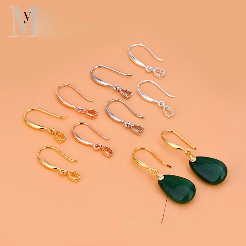 S925 Sterling Silver Korean version female melon seed buckle earhook simple temperament jade jade jade hollow earrings earrings