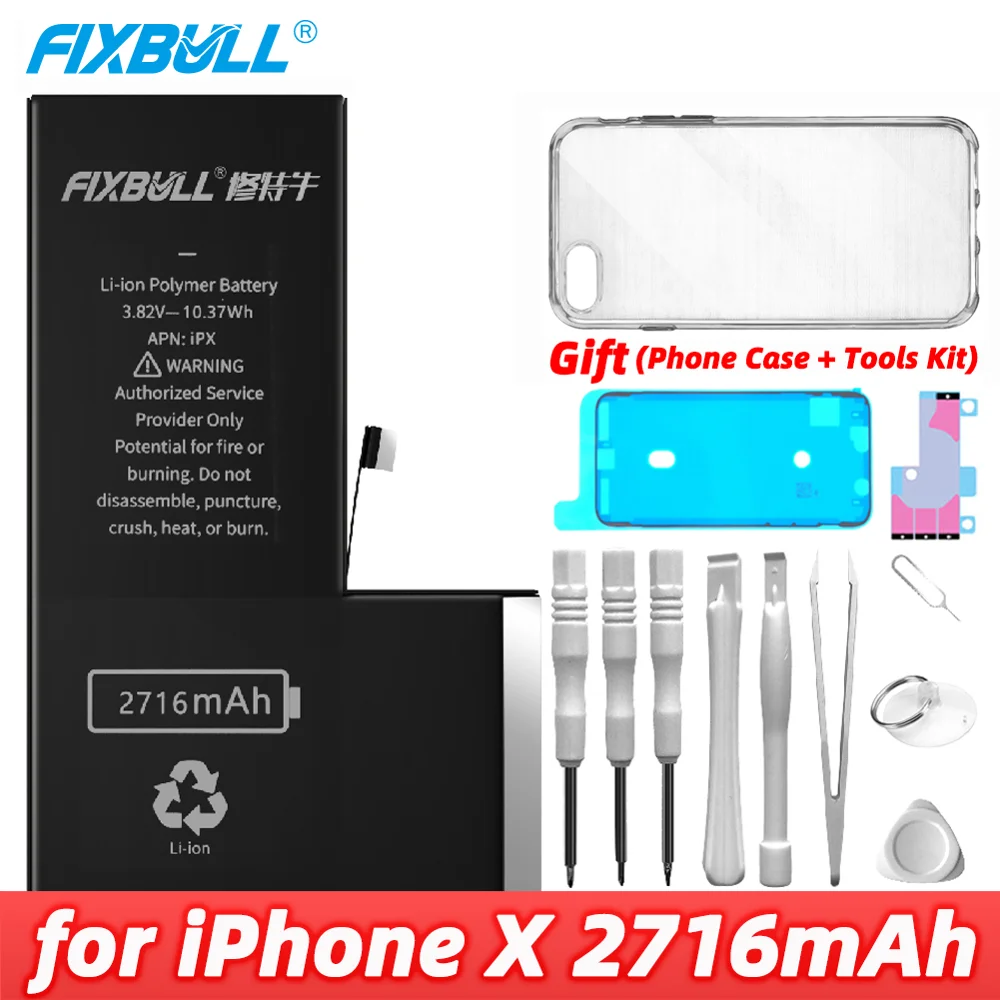 FIXBULL 100% New 0 Cycle Mobile Phone Battery For iPhone X iPhoneX 2716mAh 3050mAh High Quality