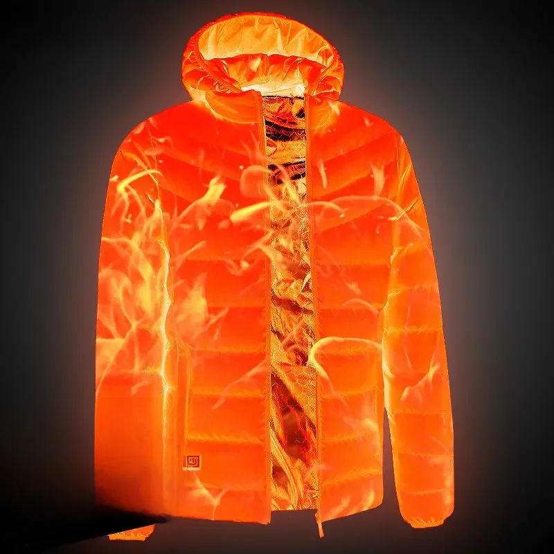 2024 NEW Men Heated Jackets Outdoor Coat USB Electric Battery Long Sleeves Heating Hooded Jackets