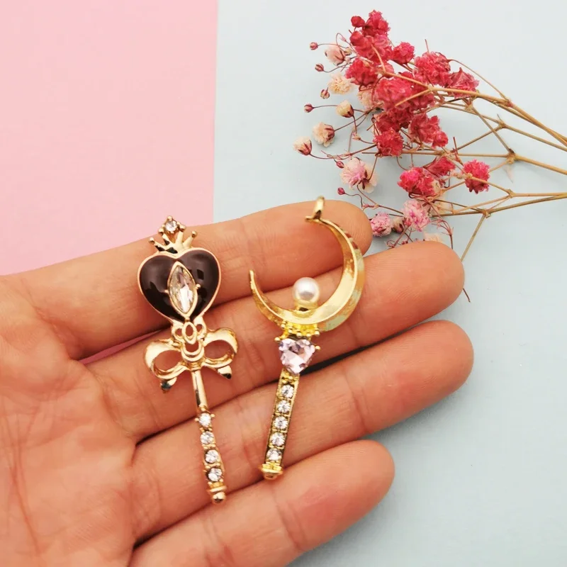 10pcs Rhinestone Pearl Heart Bow Moon Magic Wand Alloy Charms Pendants Jewelry DIY Necklace Bracelet