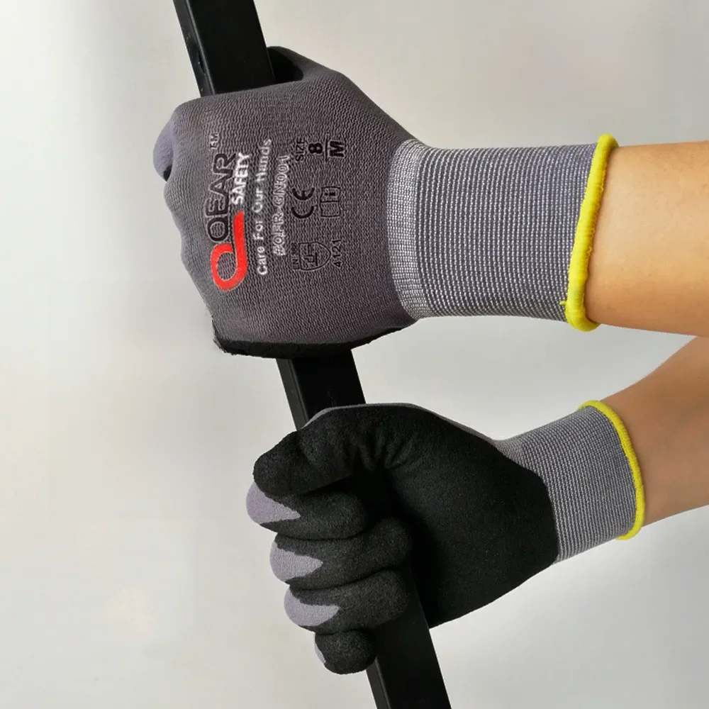 QEAR SAFETY General Purpose Micro Sandy Nitrile Rubber Palm Coated Work Gloves, Abrasion, Grip, Breathable Anti-hand-fatigue