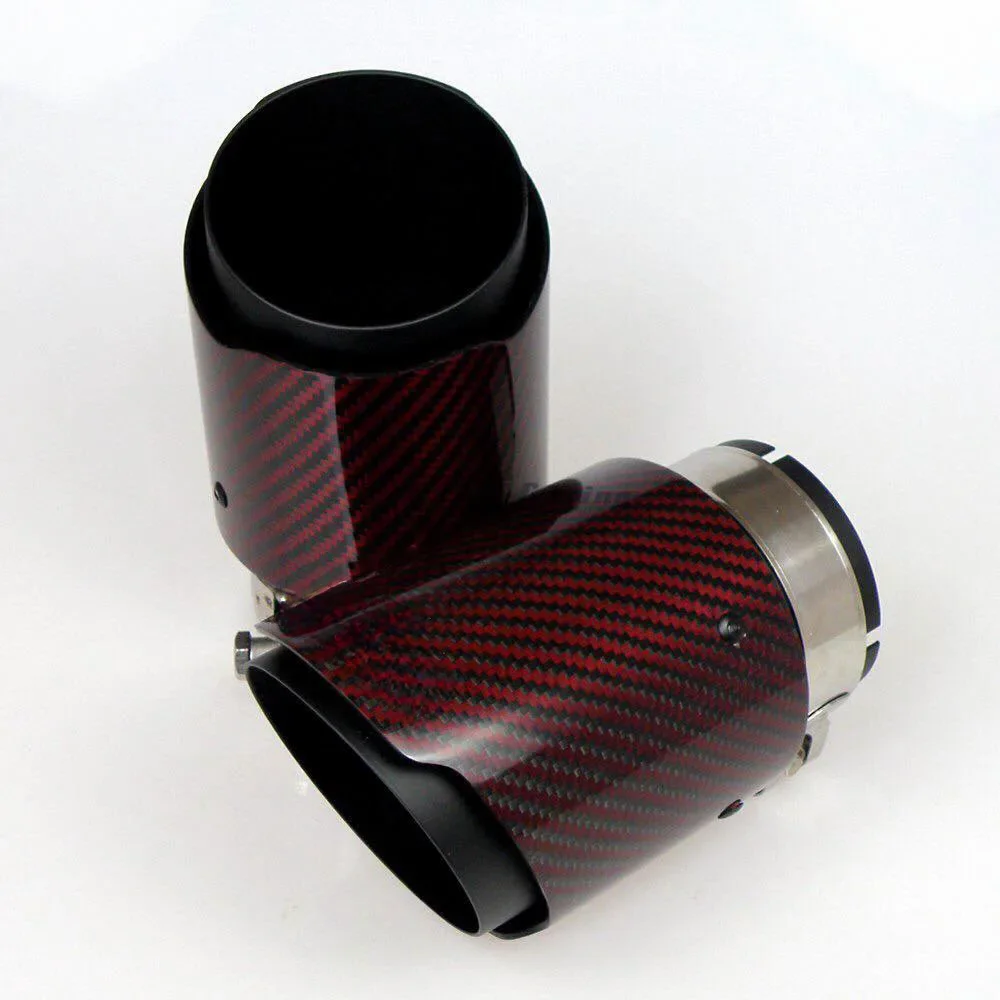 Glossy Red  Carbon Fiber Stainless steel Universal Automobile exhaust pipe Muffler Pipe  carbon
