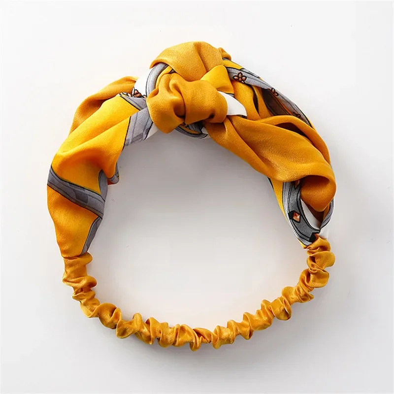 YANGLIUJIA Women Hair Accessories Fashion Headband Fabric Cross Knotted Bow Chiffon Floral Hair Band