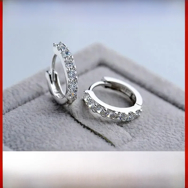 PANDACH 100% Real 925 Sterling Silver Crystal Circle Earring For Women Making Jewelry Gift Wedding