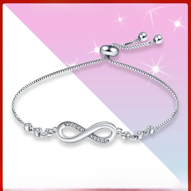 PANDACH Authentic 925 Sterling Silver Infinity Adjustable Bracelet For Women Hot Fashion 8 Word Bracelet For Gift CMB81