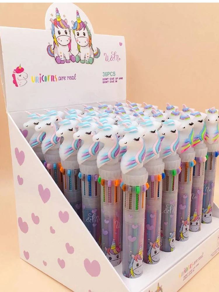 Cute Rainbow Unicorn 10 Colors Ballpoint Pen Kawaii Cartoon Colorful Pens Office School friend Girl