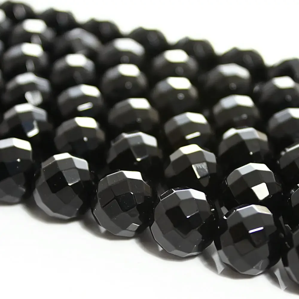 Natural Round Black Onyx 64cut Faceted Agate Carnelian Gemstone Loose Beads 4 6 8 10mm For Necklace