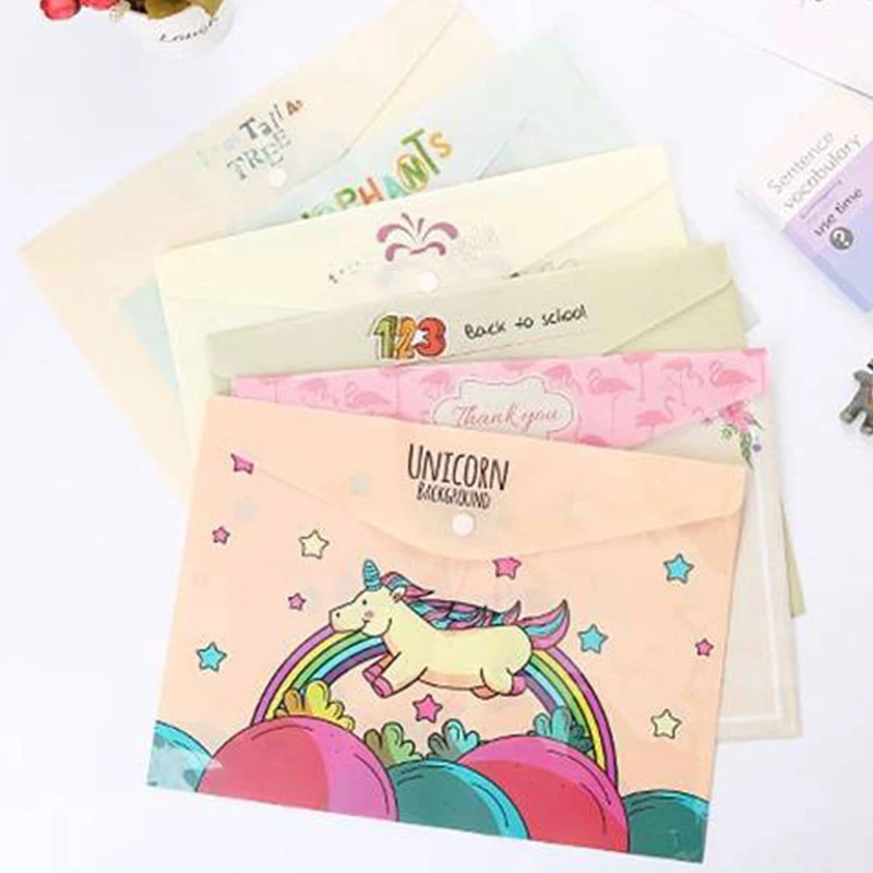 Durable Folder Cute Snap Unicorn A4 File Bag animal Document Organizer Storage bag Office School
