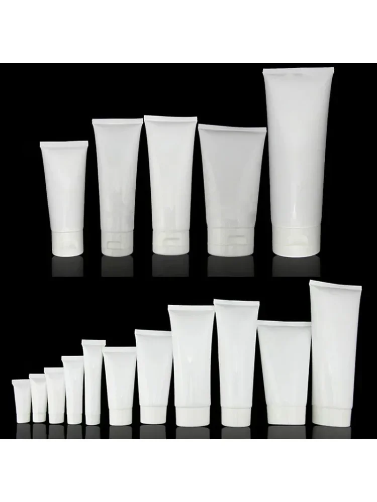 100pcs 10ml/20ml/30ml/50ml/80ml/100ml White Plastic PE Empty Soft Tube Cosmetic Cream Lotion Shampoo Bottle Travel Gel Container