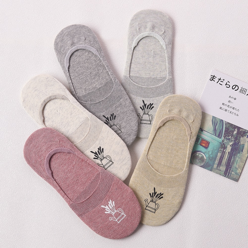Women's Boat Socks Spring And Summer Shallow Mouth Water Bottle Printed Cotton Kawaii Casual Non-Slip Invisible Creative So