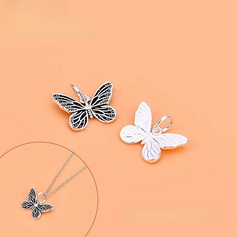 S925 Sterling Silver Vintage Butterfly Pendant Cute sweet personality creative DIY jewelry accessories