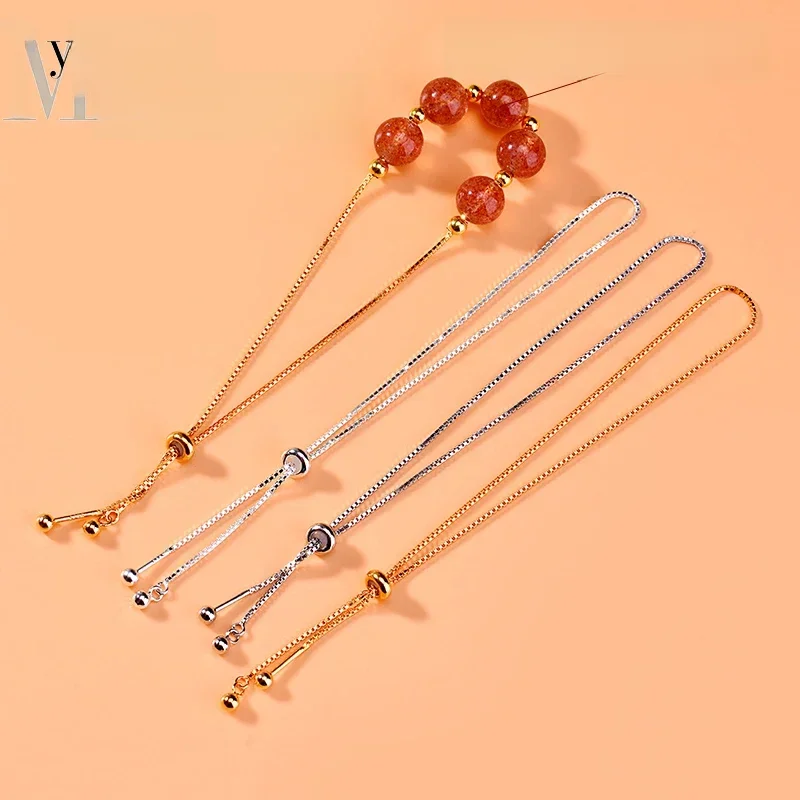 S925 Sterling silver silicone bead adjustable bracelet Retractable chain Handmade DIY beaded jewelry accessories