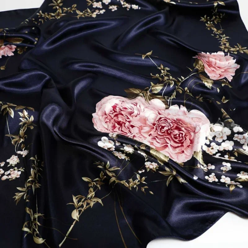 90*90cm Square Shawls and Wraps Floral Print Neck Scarf For Women Silk Satin Neck Scarfs For Ladies