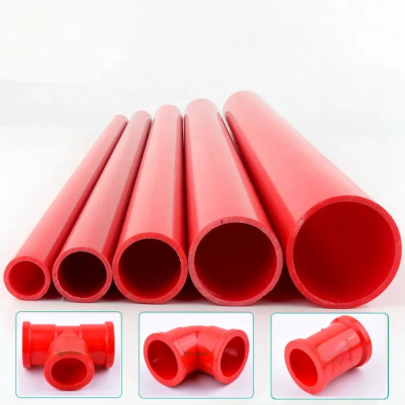 2pcs OD 20~50mm Red PVC Pipe Aquarium Fish Tank Fittings Home Garden Irrigation System UPVC Tube Water Supply Pipe 49-50cm Long