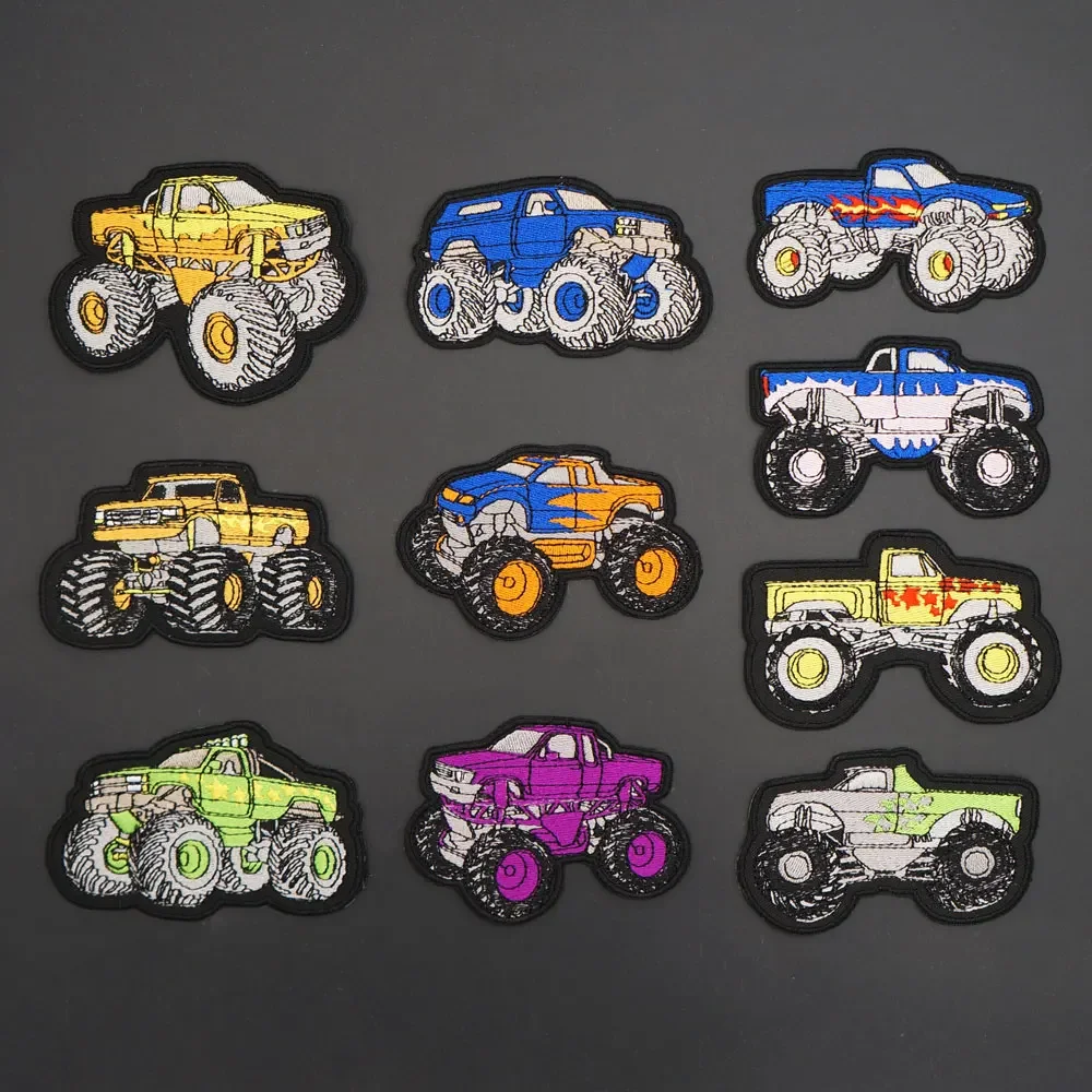 Cartoon Off-road Pickup Truck Iron on Backing Embroidery Patches Badge Accessories Appliques for