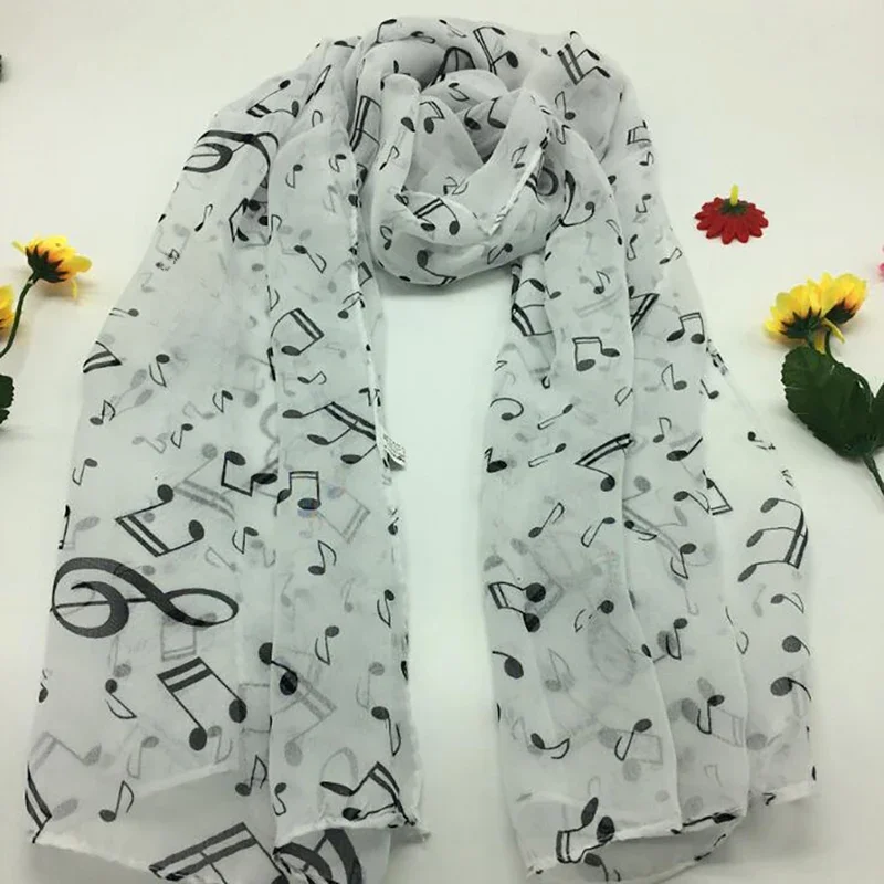 Ladies Summer Scarves Lady Musical Note Print Chiffon Neck Scarf Shawl Soft Scarves High Quality