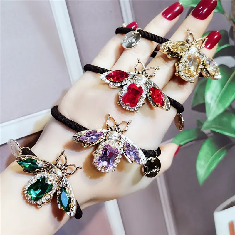 2020 Korean Trend Popular Little Bee  Hair Rope Temperament Retro Diamond Hair Ring Net Red Ins