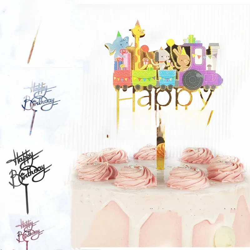 Acrylic Cake Topper Golden Happy Birthday Cake Toppers For Kids Birthday Party Cake Decorations