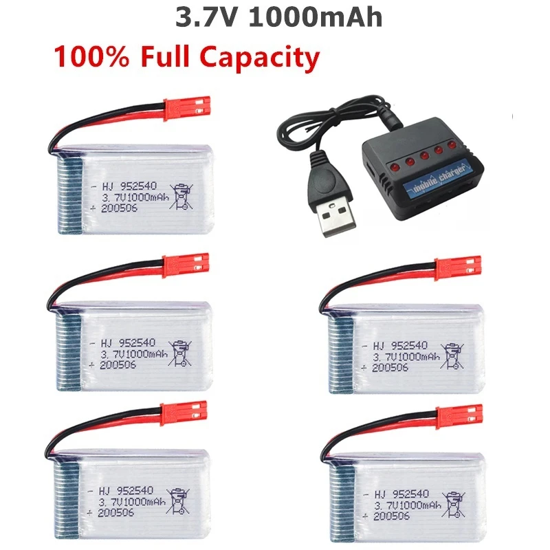 JST Plug 3.7V 1000mAh Lipo Battery + Charger for X400 X500 X800 HD1315 HJ818 HJ819 X25 RC Quadcopter