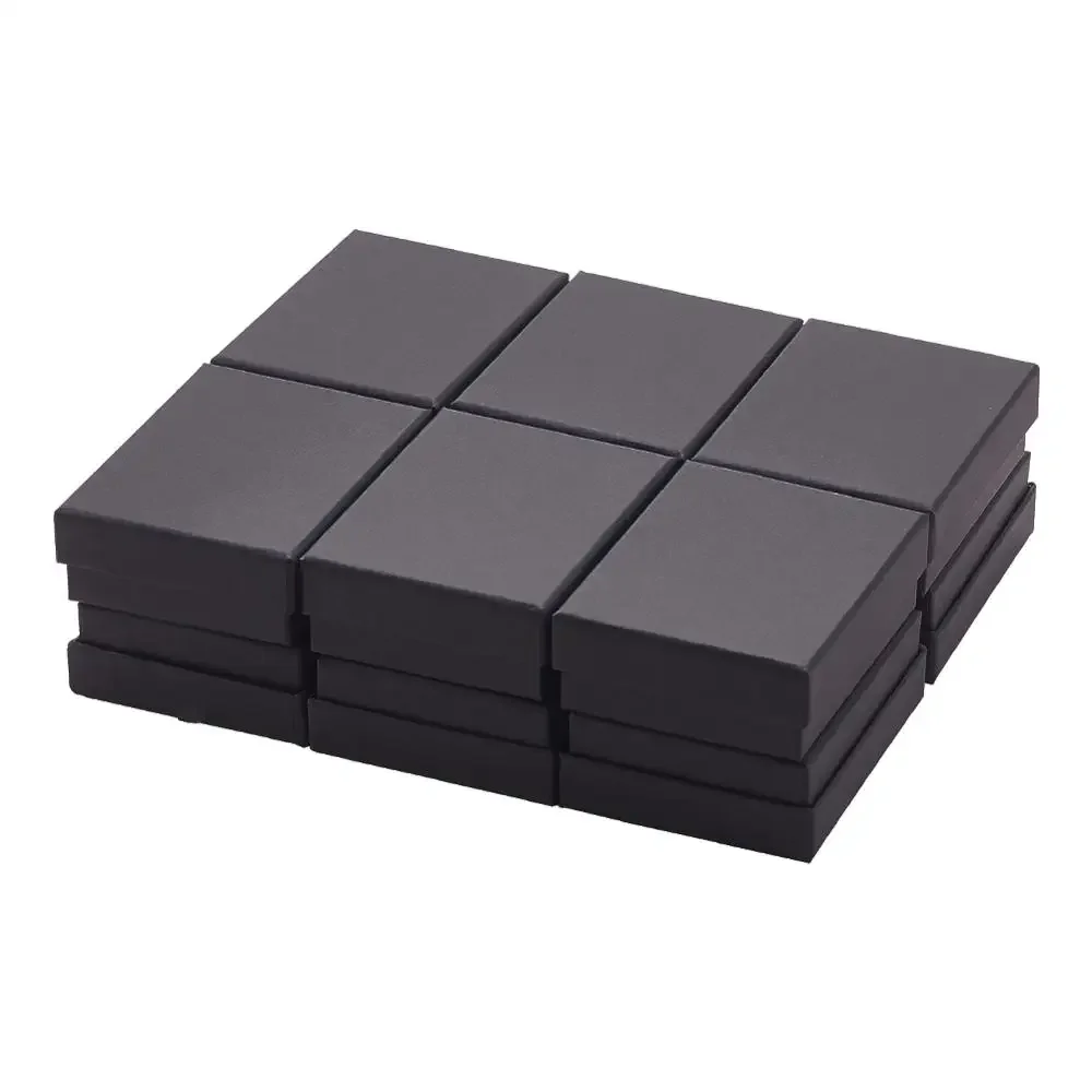pandahall 15/18/24pcs Cardboard Jewelry Set Box for Ring Necklace Bracelet Rectangle Tan Black White