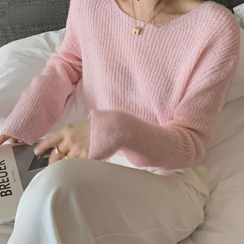 ITOOLIN Autumn Knit Sweater Women Knitwear Jumper Mulheres Pullover Female Pink Sweater Tops Sweater