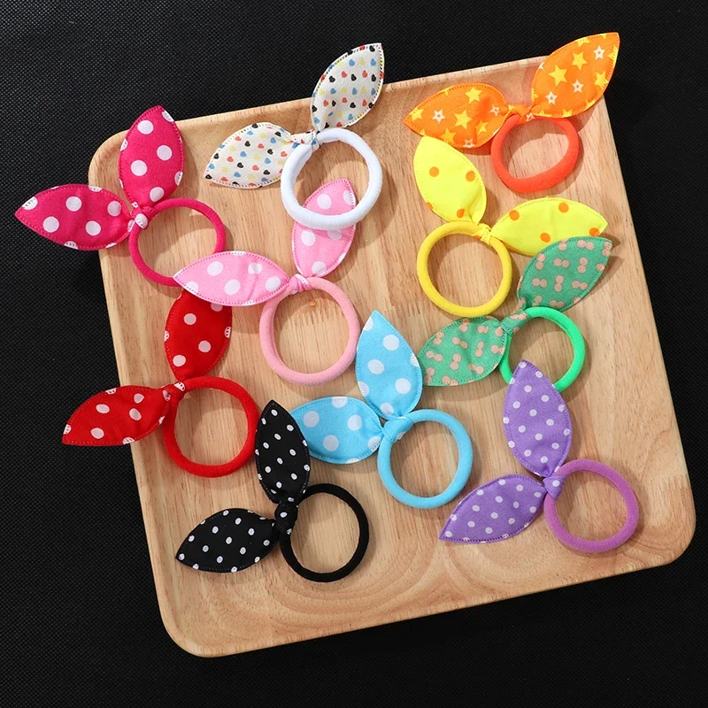 10Pcs Cute Rabbit ear Hair ring Girl Rubber band Elastic hair bands Baby Headwear Korean Children