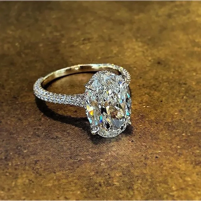 Solitaire Oval 4ct Lab Diamond cz Ring 100% Original 925 sterling silver Engagement Wedding band