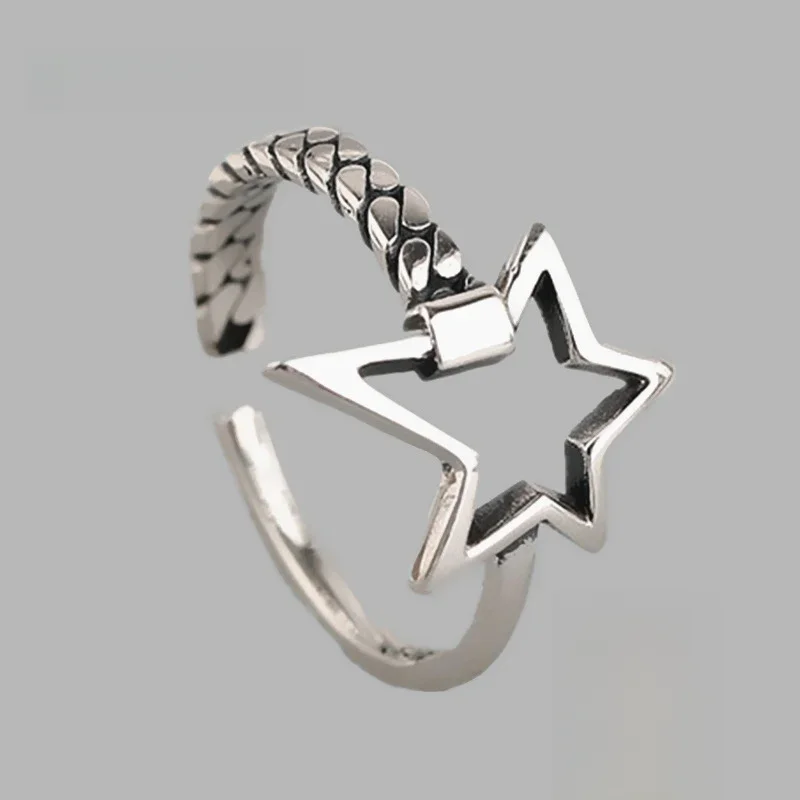 Genuine 925 Sterling Silver Rings for Women hollow out stars vantage Minimalist Thin Circle Gem