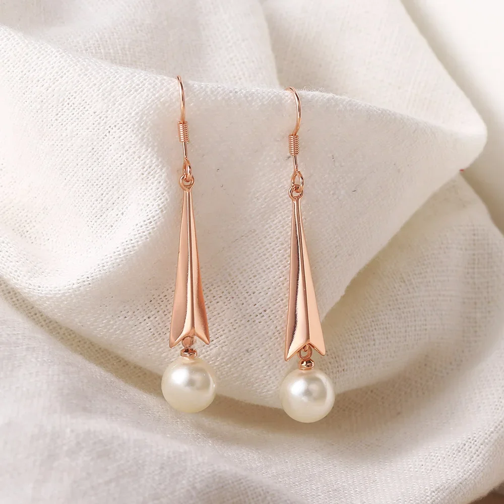 ZHOUYANG Imitation Pearls Earrings For Women Aesthetic Cute Rose Gold Color Piercing Earing Wedding