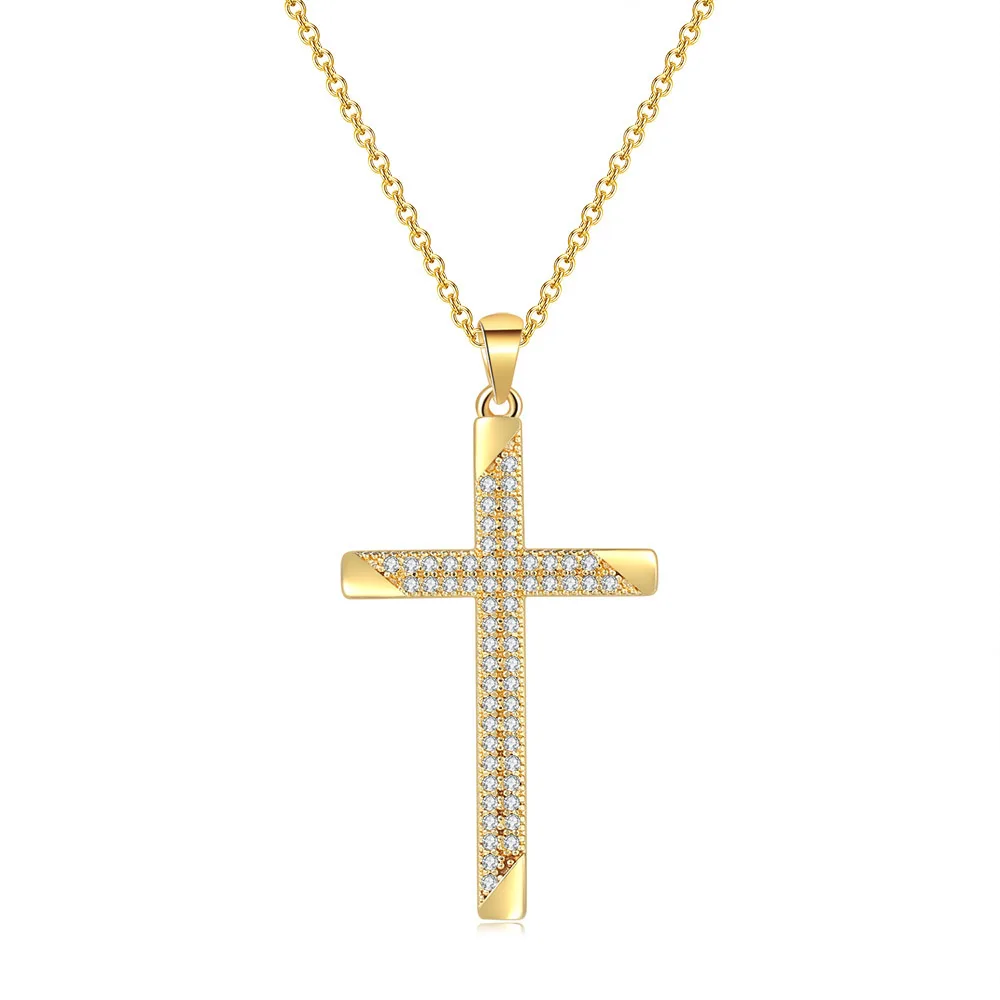 ZHOUYANG Pendants Necklace For Women Classic Cross Choker Chain Zircon Light Gold Color Women's