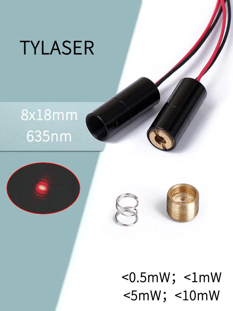 D8X18mm Focusable Laser Module 635nm 1mW 5mW Laser Head Red Dot Measuring Tool Glass/PMMA Lens Industrial Grade APC Driver