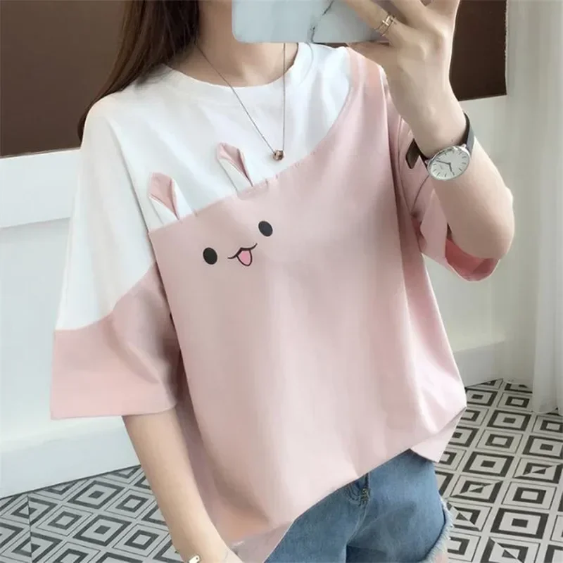 Kawaii Clothes T-shirts Korean Fashion Women Cute Tops Pink Girl Summer Camisetas Ropa de Mujer
