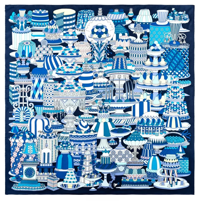 POBING Manual Hand Rolled Twill Silk Scarf Women Party Dessert Square Scarves Echarpes Foulards