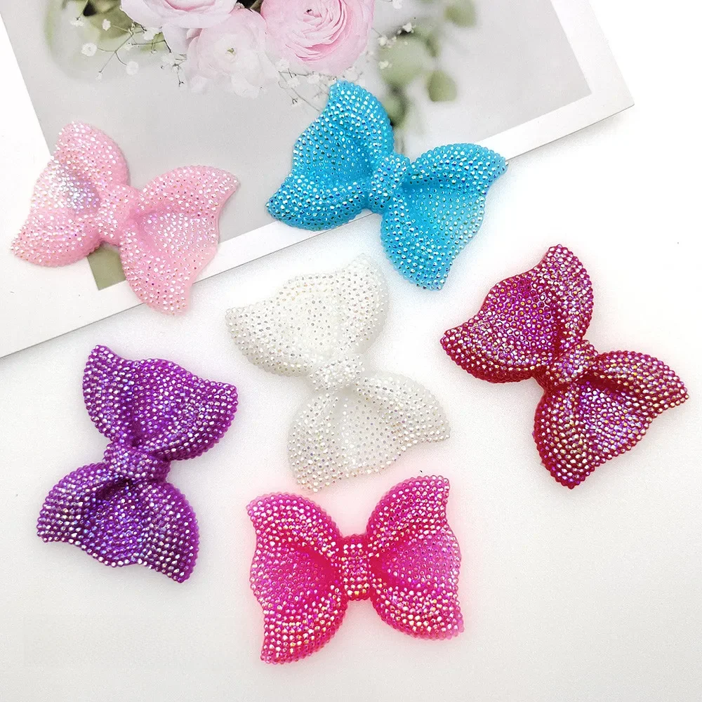 6pcs/lot flat back resin ab color bows  hot sale big size flowers resin cabochons accessories