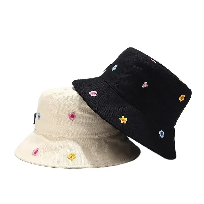 LDSLYJR Cotton Flower Embroidery Bucket Hat Fisherman Hat Outdoor Travel Hat Sun Cap Hats for Men